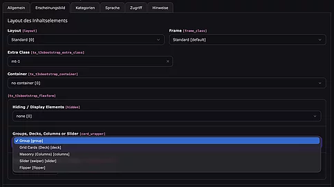 Card Layout auswählen